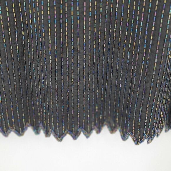 Vtg 80s Does 20s Black Oil Slick Beaded Silk Flapper Dress Sz M Great Gatsby - Picture 12 of 14